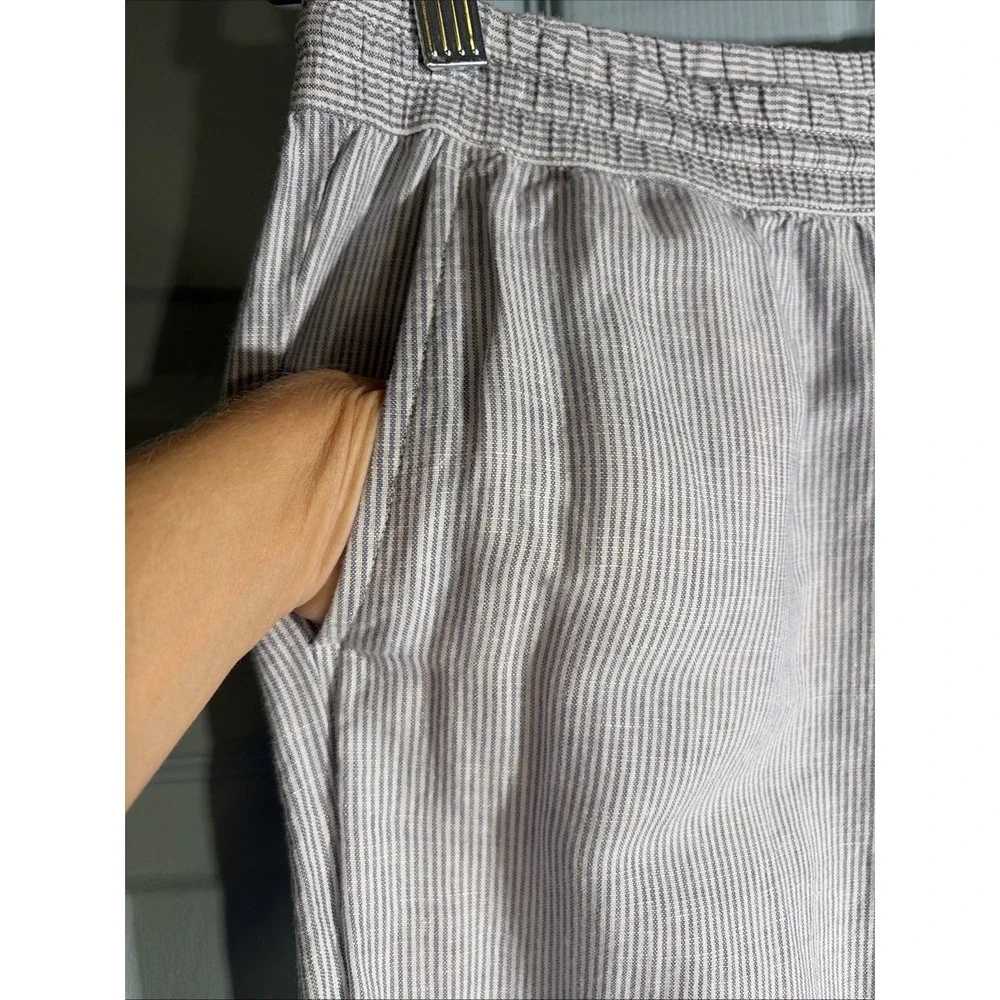 Talbots Linen Cotton Blend Blue Stripe Pants Sz Medium. Straight Leg.